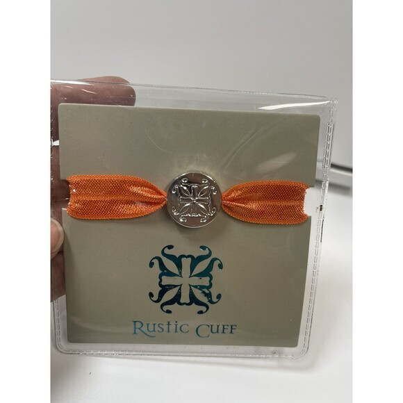 Rustic Cuff 2 Piece Set Stretch Hair Tie Or Bracelet Orange & Turk & White New - Picture 2 of 6